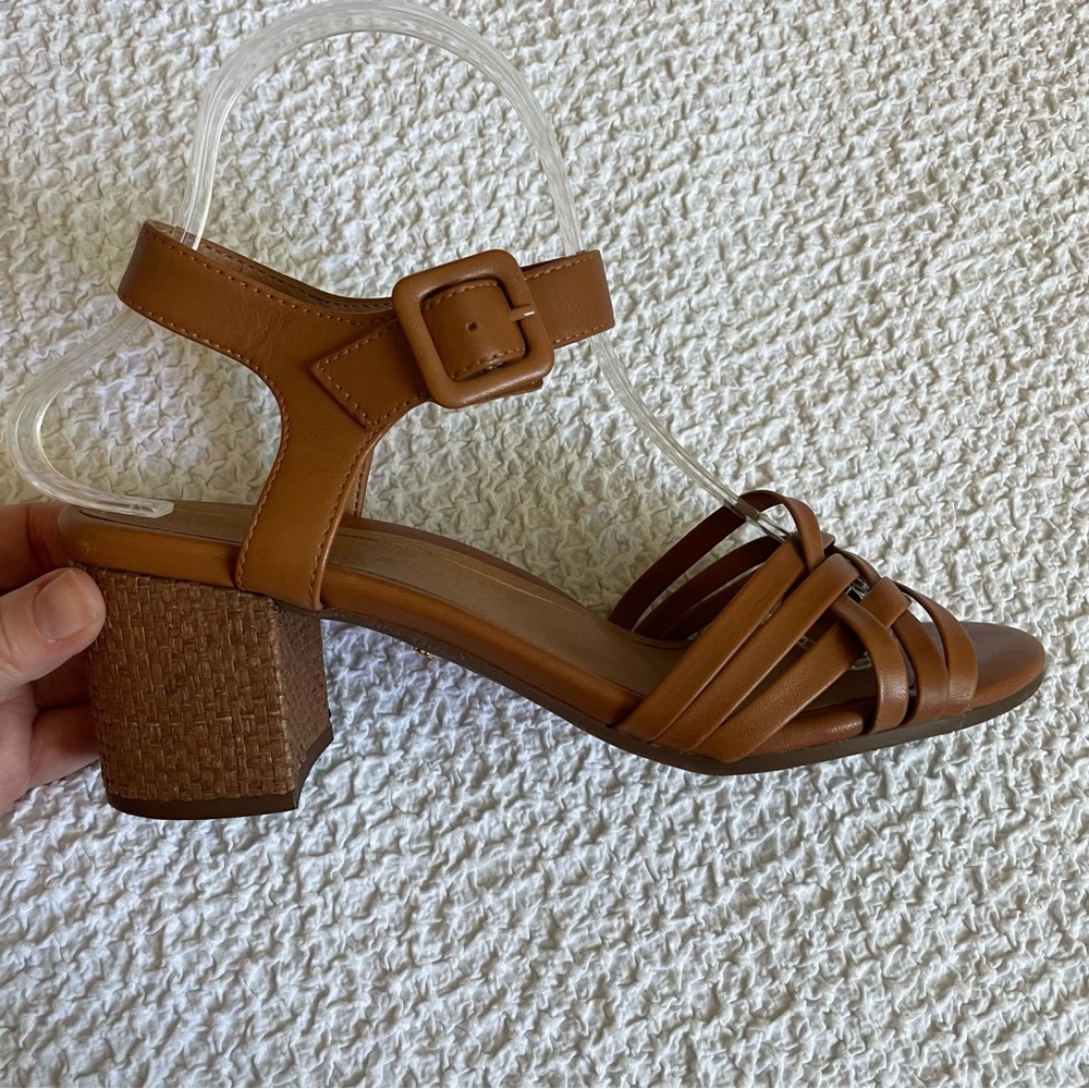 Vionic Peony Heeled Sandal Basketweave Tan Ankle Strap Leather Size 8 - Picture 5 of 12